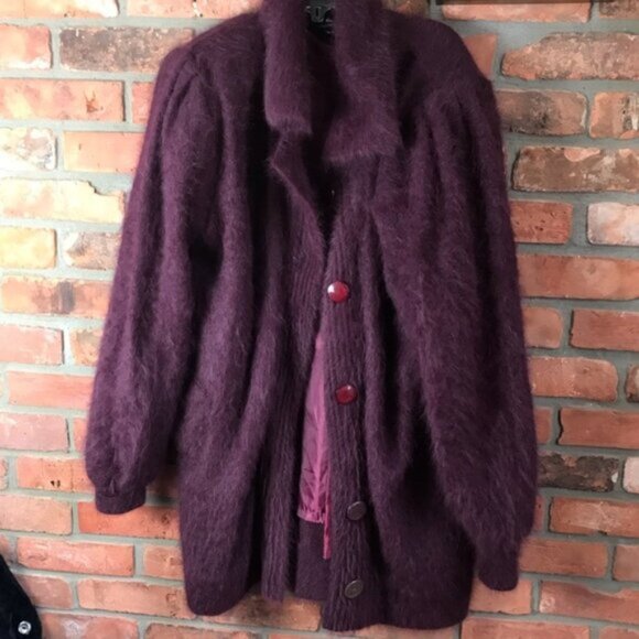 D & D Vintage Angora Cardigan Sweater Coat Jacket Warm Lined Pockets Soft Coay L - Picture 3 of 16